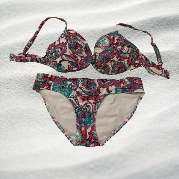 Lands' End Other - Lands' End Teal, Pink & Cream Paisley Bikini Set